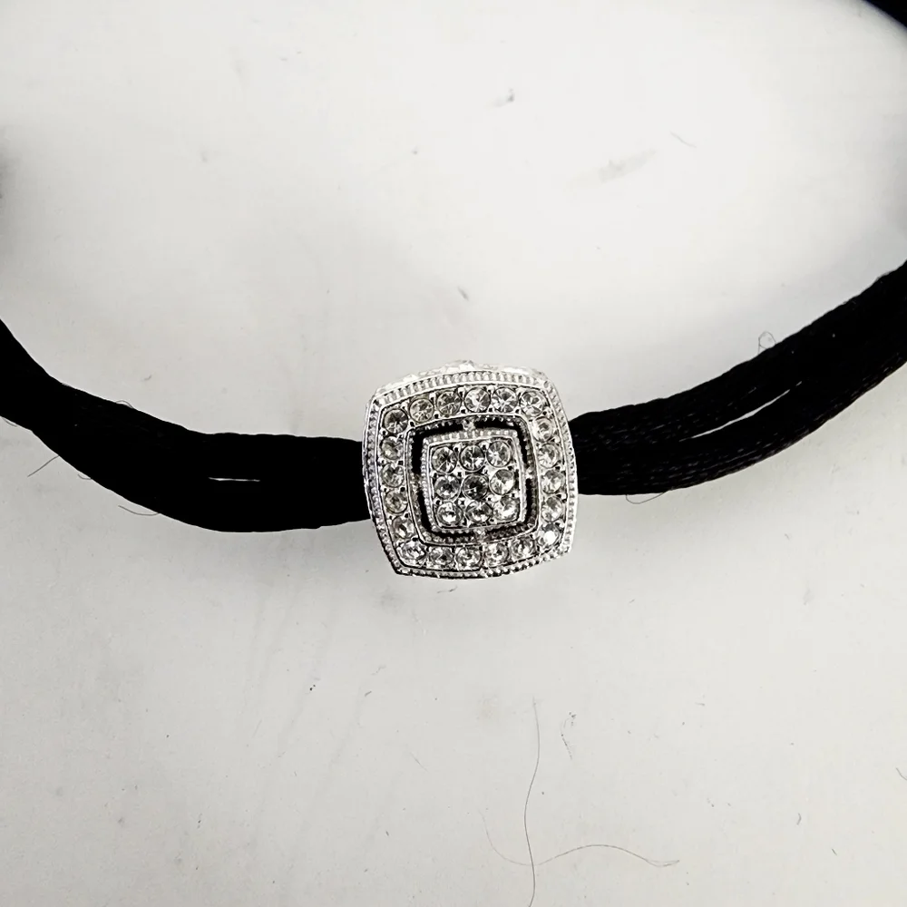 Rhinestone black satin cord‎ bracelet adjustable